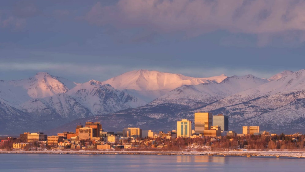 Anchorage Alaska view at golden hour