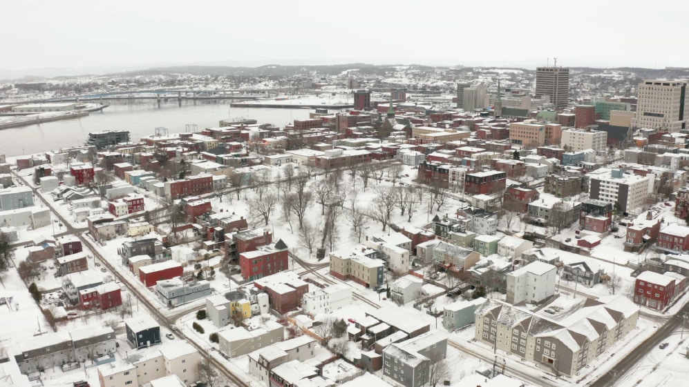 Uptown Saint John, New Brunswick waterfront during winter.
