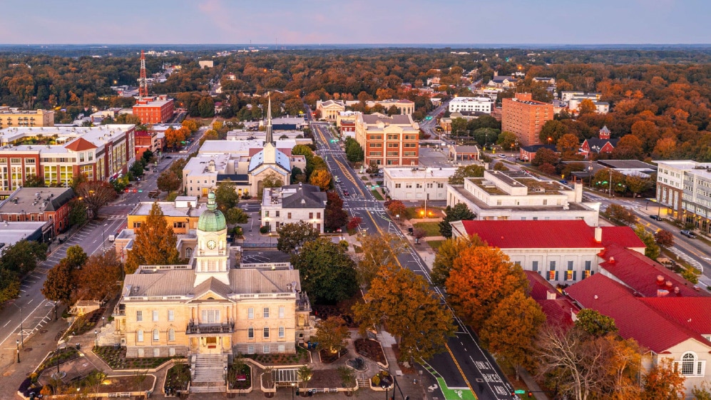 Athens, Georgia, USA downtown cityscape in the autumn.
